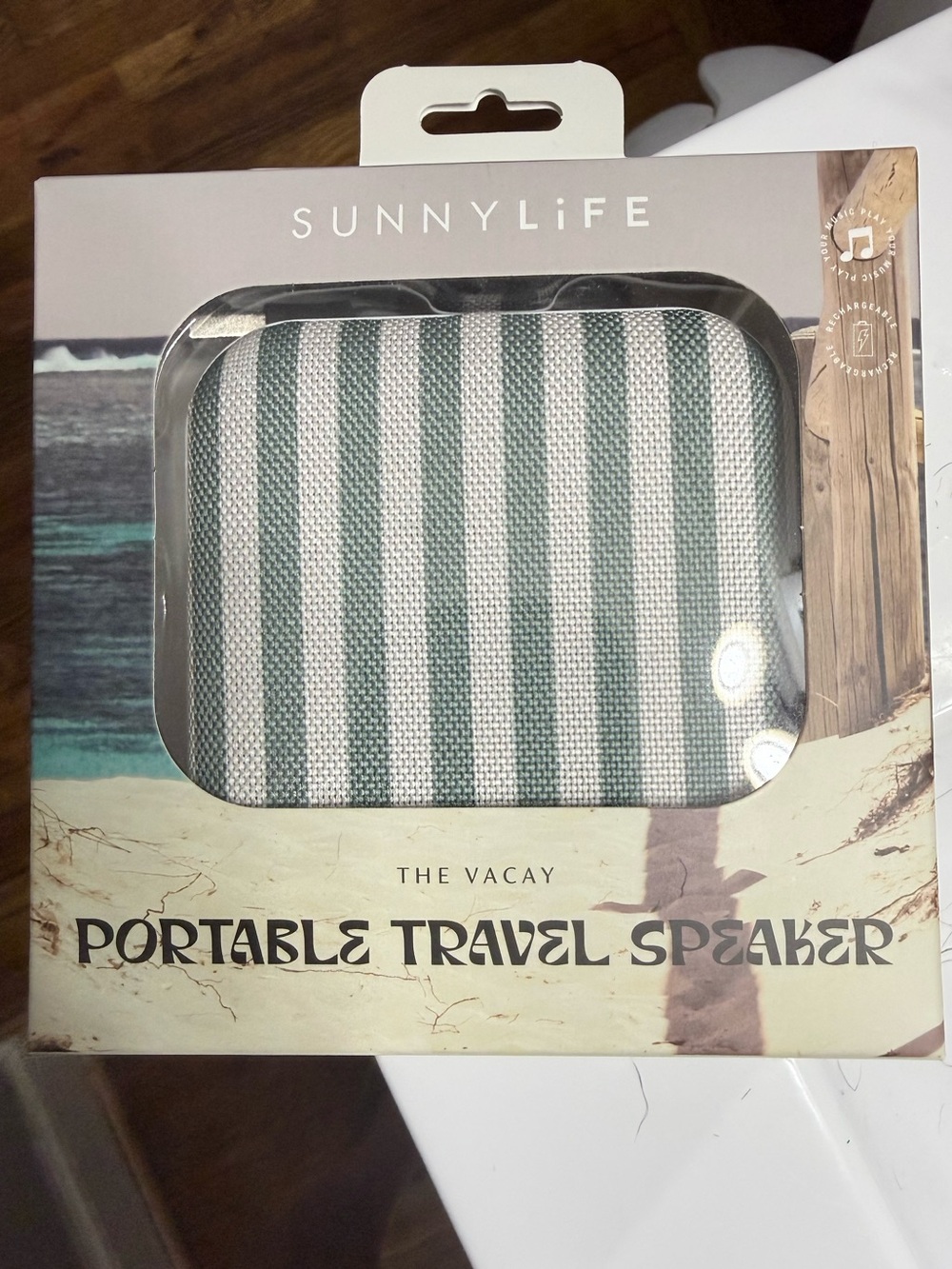 Sunnylife Olive Stripe Portable Travel Speaker BNWOT